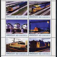 Angola 2000 Modern Trains #04 perf sheetlet containing set of 6 unmounted mint