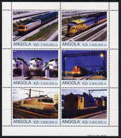 Angola 2000 Modern Trains #04 perf sheetlet containing set of 6 unmounted mint