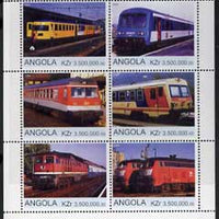 Angola 2000 Modern Trains #07 perf sheetlet containing set of 6 unmounted mint