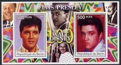Benin 2002 Birth Centenary of Walt Disney featuring Elvis Presley perf m/sheet containing 2 values unmounted mint