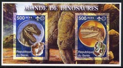 Benin 2002 World of Dinosaurs (& Minerals) imperf m/sheet containing 2 values each with Scout Logo, unmounted mint