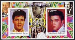 Benin 2002 Birth Centenary of Walt Disney featuring Elvis Presley imperf m/sheet containing 2 values unmounted mint