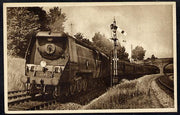 Postcard by Ian Allan - SR up Atlantic Coast Express headed by Merchant Navy Class 4-6-2 No.21C2 Union Castle, sepia, unused and in good condition