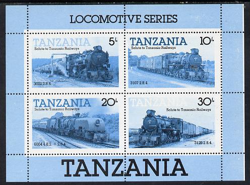 Tanzania 1985 Locomotives perforated proof m/sheet in blue & black only unmounted mint (as SG MS 434)