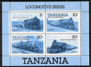 Tanzania 1985 Locomotives perforated proof m/sheet in blue & black only unmounted mint (as SG MS 434)