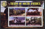 Somalia 2002 Trains of South America perf sheetlet containing 4 values with Rotary Logo, unmounted mint