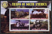 Somalia 2002 Trains of South America perf sheetlet containing 4 values with Rotary Logo, unmounted mint