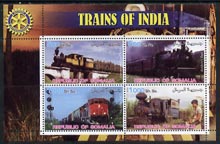 Somalia 2002 Trains of India #1 perf sheetlet containing 4 values with Rotary Logo, unmounted mint