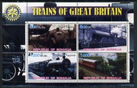 Somalia 2002 Trains of Great Britain #1 perf sheetlet containing 4 values with Rotary Logo, unmounted mint