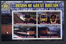 Somalia 2002 Trains of Great Britain #2 perf sheetlet containing 4 values with Rotary Logo, unmounted mint