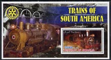 Somalia 2002 Trains of South America perf s/sheet with Rotary Logo in background, unmounted mint