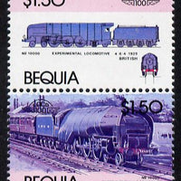 St Vincent - Bequia 1984 Locomotives #1 (Leaders of the World) $1.50 (Experimental Loco) se-tenant vert pair with yellow omitted unmounted mint