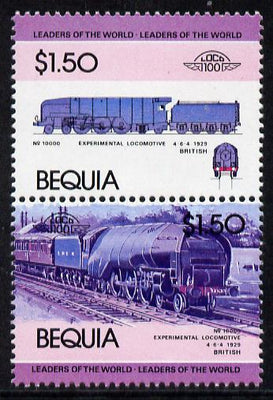 St Vincent - Bequia 1984 Locomotives #1 (Leaders of the World) $1.50 (Experimental Loco) se-tenant vert pair with yellow omitted unmounted mint