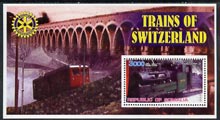 Somalia 2002 Trains of Switzerland perf s/sheet with Rotary Logo in background, unmounted mint