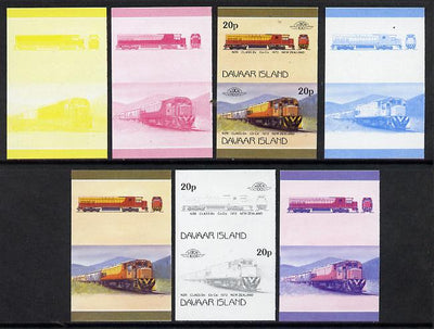Davaar Island 1983 Locomotives #2 NZR Class Dx Co-Co loco 20p set of 7 se-tenant progressive proof pairs comprising the 4 individual colours and 2, 3 and all 4 colour composites (7 proof pairs) unmounted mint*