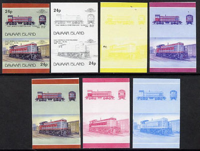 Davaar Island 1983 Locomotives #2 Gulf, Mobile & Ohio Class S-1 loco 24p set of 7 se-tenant progressive proof pairs comprising the 4 individual colours and 2, 3 and all 4 colour composites (7 proof pairs) unmounted mint*