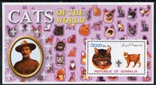 Somalia 2002 Domestic Cats of the World perf s/sheet #04 with Scout Logo & Baden Powell in background, unmounted mint