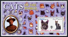 Somalia 2002 Domestic Cats of the World perf s/sheet #05 with Scout Logo & Baden Powell in background, unmounted mint