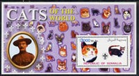 Somalia 2002 Domestic Cats of the World perf s/sheet #06 with Scout Logo & Baden Powell in background, unmounted mint