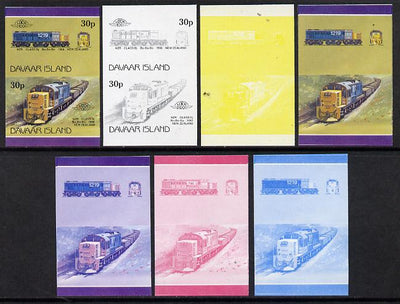 Davaar Island 1983 Locomotives #2 NZR Class Dj Bo-Bo-Bo loco 30p set of 7 se-tenant progressive proof pairs comprising the 4 individual colours and 2, 3 and all 4 colour composites (7 proof pairs) unmounted mint*