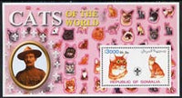 Somalia 2002 Domestic Cats of the World perf s/sheet #07 with Scout Logo & Baden Powell in background, unmounted mint