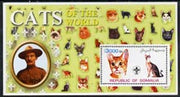 Somalia 2002 Domestic Cats of the World perf s/sheet #08 with Scout Logo & Baden Powell in background, unmounted mint