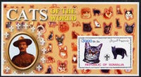 Somalia 2002 Domestic Cats of the World perf s/sheet #11 with Scout Logo & Baden Powell in background, unmounted mint