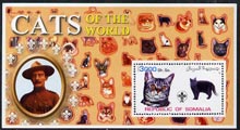 Somalia 2002 Domestic Cats of the World perf s/sheet #11 with Scout Logo & Baden Powell in background, unmounted mint