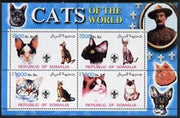 Somalia 2002 Domestic Cats of the World perf sheetlet #01 containing 4 values each with Scout Logo, unmounted mint