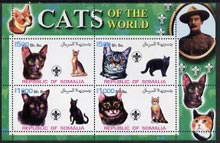 Somalia 2002 Domestic Cats of the World perf sheetlet #02 containing 4 values each with Scout Logo, unmounted mint
