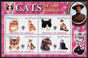 Somalia 2002 Domestic Cats of the World perf sheetlet #03 containing 4 values each with Scout Logo, unmounted mint