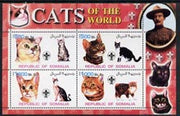 Somalia 2002 Domestic Cats of the World perf sheetlet #04 containing 4 values each with Scout Logo, unmounted mint