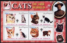 Somalia 2002 Domestic Cats of the World perf sheetlet #04 containing 4 values each with Scout Logo, unmounted mint