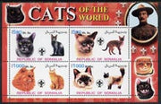 Somalia 2002 Domestic Cats of the World perf sheetlet #05 containing 4 values each with Scout Logo, unmounted mint