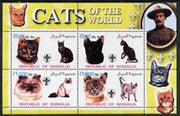 Somalia 2002 Domestic Cats of the World perf sheetlet #08 containing 4 values each with Scout Logo, unmounted mint