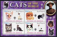 Somalia 2002 Domestic Cats of the World perf sheetlet #09 containing 4 values each with Scout Logo, unmounted mint