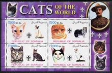 Somalia 2002 Domestic Cats of the World perf sheetlet #09 containing 4 values each with Scout Logo, unmounted mint
