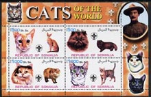 Somalia 2002 Domestic Cats of the World perf sheetlet #12 containing 4 values each with Scout Logo, unmounted mint