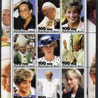 Benin 2003 Princess Diana & The Pope small perf sheetlet containing set of 9 values unmounted mint
