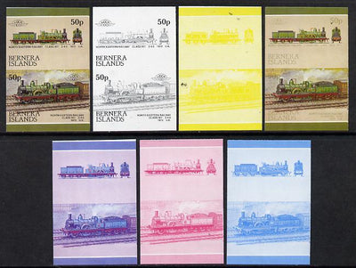 Bernera 1984 Locomotives #3 (50p NE Railway Class 901) set of 7 se-tenant progressive proof pairs comprising the 4 individual colours and 2, 3 and all 4 colour composites (7 proof pairs) unmounted mint*