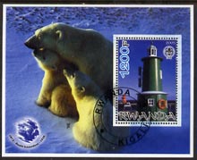 Rwanda 2005 Lighthouses perf m/sheet #02 with Scout Logo, background shows Polar Bears & Roald Amundsen, fine cto used