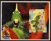 Rwanda 2005 Orchids perf m/sheet with Scout Logo, background shows insect & Baden Powell, fine cto used