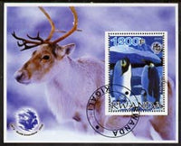 Rwanda 2005 Penguins #01 perf m/sheet with Scout Logo, background shows Reindeer & Roald Amundsen, fine cto used