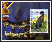 Rwanda 2005 Dinosaurs perf m/sheet #01 with Scout Logo, background shows Crocodile & Baden Powell, fine cto used
