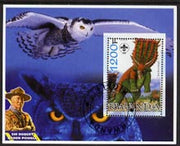 Rwanda 2005 Dinosaurs perf m/sheet #02 with Scout Logo, background shows Owl & Baden Powell, fine cto used