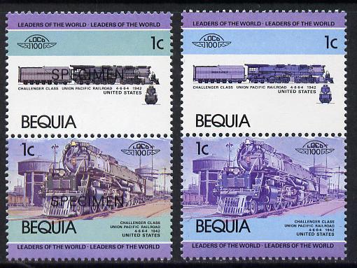 St Vincent - Bequia 1984 Locomotives #1 (Leaders of the World) 1c (Challenger Class) unmounted mint se-tenant pair with yellow omitted with matched 'normal' overprinted SPECIMEN