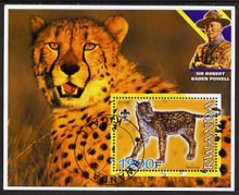 Rwanda 2005 Dinosaurs (False Sabre Tooth Tiger) perf m/sheet #05 with Scout Logo, background shows Cheetah & Baden Powell, fine cto used
