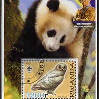 Rwanda 2005 Polar Owl perf m/sheet with Scout Logo, background shows Panda & Baden Powell, fine cto used
