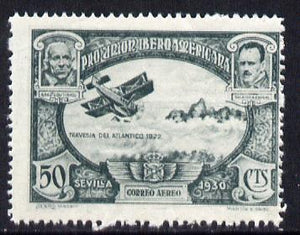 Spain 1930 Fairey IIID Seaplane 50c grey-blue (from Spanish-American Exhibition) minor gum disturbance otherwise unmounted mint SG 646 (Blocks & gutter pairs available - price pro rata)