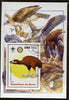 Benin 2005 Dinosaurs #03 - Diatryma gigantea perf m/sheet with Scout & Rotary Logos, background shows various Birds of Prey fine cto used